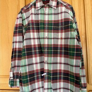 Men's Classic Plaid Button-Down Shirt - Green, Red, White